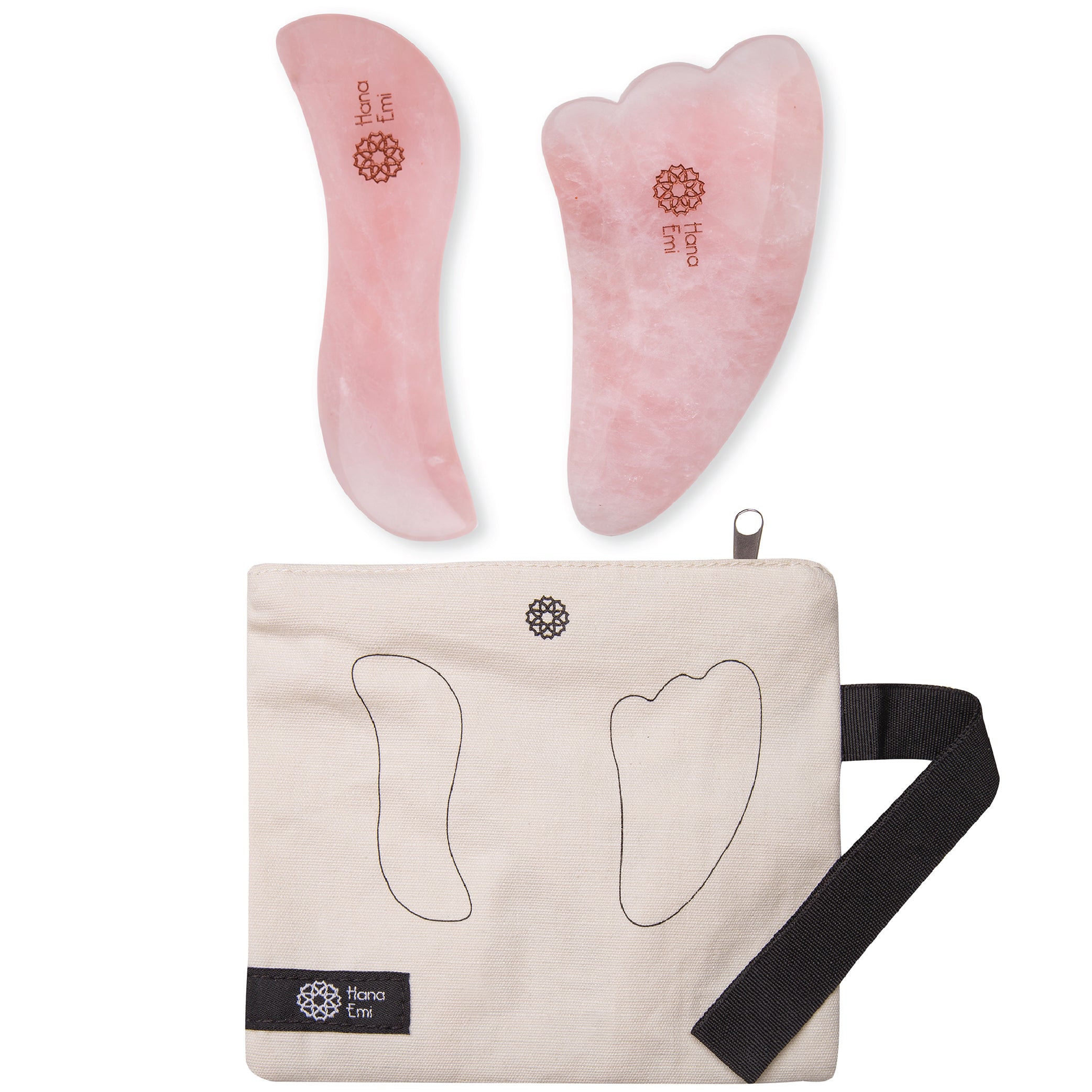 Gua Sha Rose Quartz Pink Facial tools Wing & Wave Set by Hana Emi
